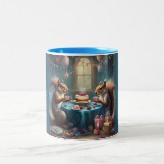 Whimsical Squirrels Birthday Party  Two-Tone Coffee Mug