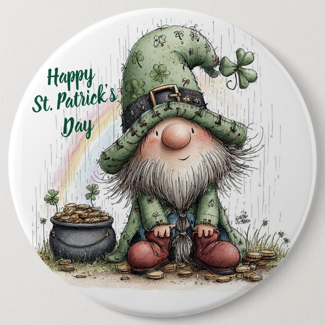 Whimsical St. Patrick’s Day Gnome 6 Cm Round Badge (Front)