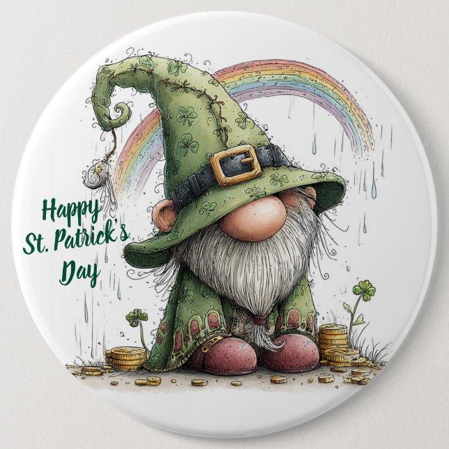 Whimsical St. Patrick’s Day Gnome 6 Cm Round Badge (Front)