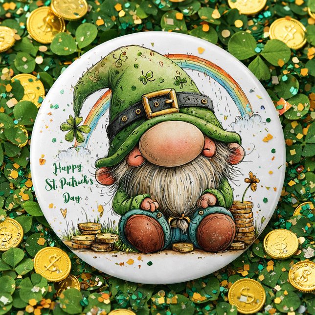Whimsical St. Patrick’s Day Gnome 6 Cm Round Badge (Creator Uploaded)
