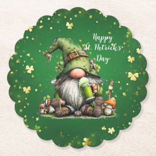 Whimsical St. Patrick’s Day Gnome Celebration Paper Coaster