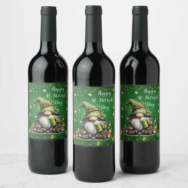 Whimsical St. Patrick’s Day Gnome Celebration Wine Label (Bottles)