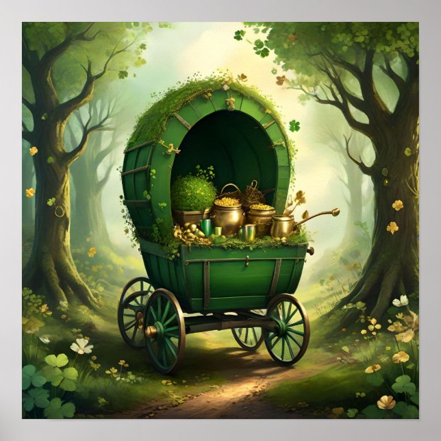 Whimsical St. Patrick’s Day Wagon. St. Patty’s Day Poster (Front)