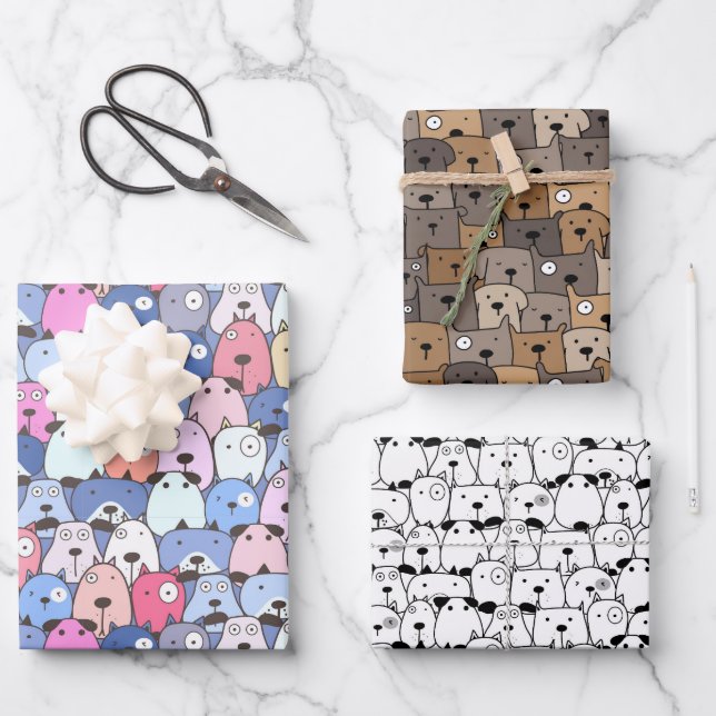 Whimsical Stacked Dogs Wrapping Paper Sheet (Front)