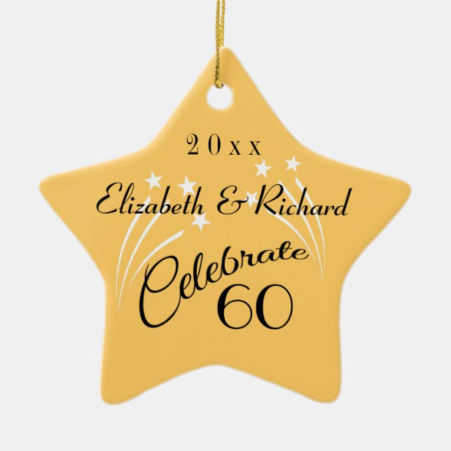 Whimsical Star 60th Anniversary Gifts-Christmas Ceramic Ornament (Front)