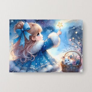 Whimsical Star Gazer Girl Watercolor
