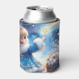 Whimsical Star Gazer Girl Watercolor Can Cooler
