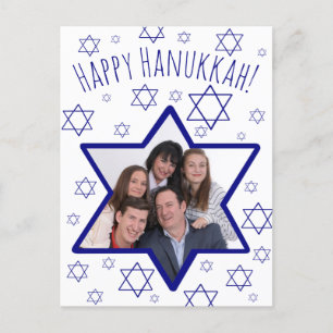 Whimsical Star of David Photo Frame Happy Hanukkah Holiday Postcard