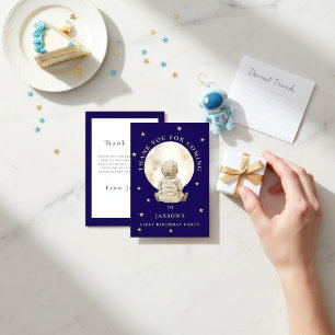 Whimsical Stardust Baby Astronaut First Birthday Thank You Card