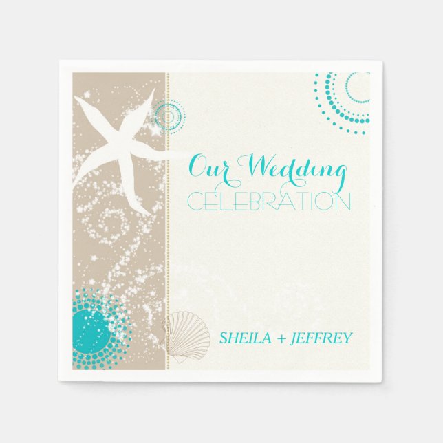 Whimsical Starfish + Beach Sand Wedding Napkin (Front)