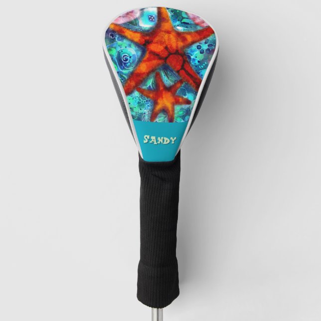 Whimsical Starfish Seashells Beach Personalised Golf Head Cover (Front)
