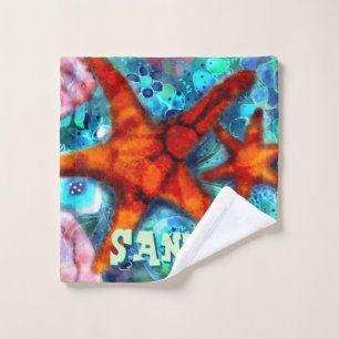 Whimsical Starfish Seashells Beach Personalised Wash Cloth