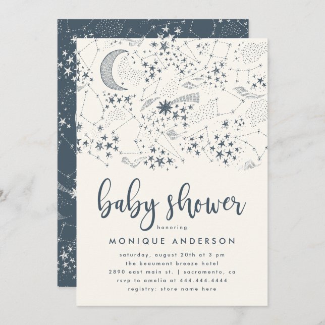 Whimsical Starry Night Constellation Baby Shower Invitation (Front/Back)