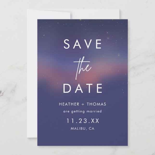 Whimsical Starry Night Script Modern Save the Date (Front)