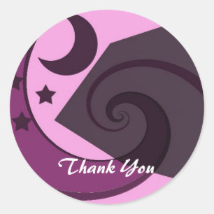 Whimsical Stars and Moon Thank You Classic Round Sticker