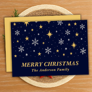 Whimsical Stars and Snowflakes Night Sky Holiday Card