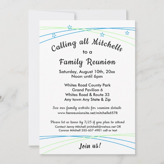 Whimsical Stars Family Reunion or Party Invitation (Front)