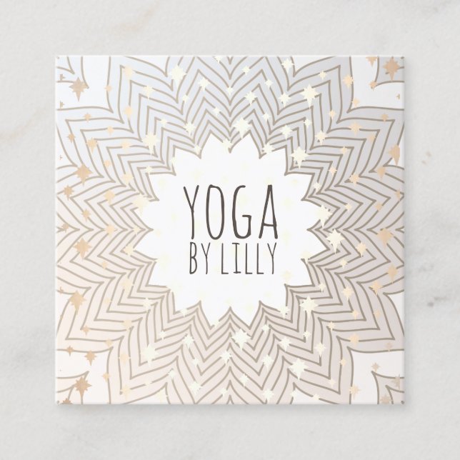 Whimsical Stars Lotus Mandala Flower Yoga Teacher Square Business Card (Front)