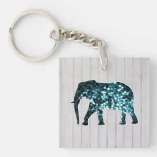 Whimsical Stars Sparkles Elephant Silhouette Key Ring