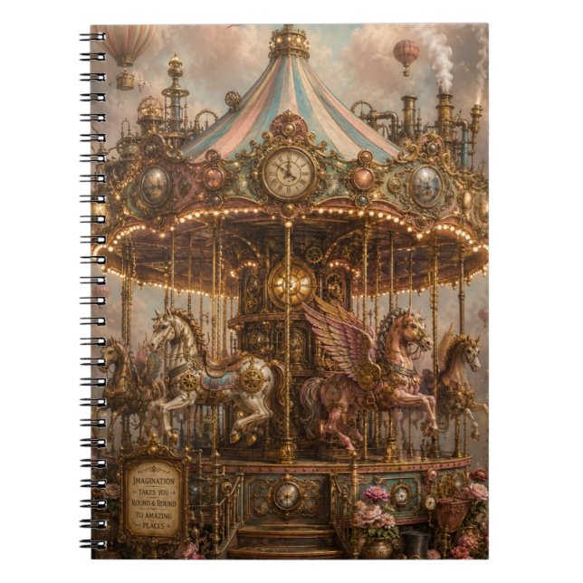 Whimsical Steampunk Carousel Notebook (Front)