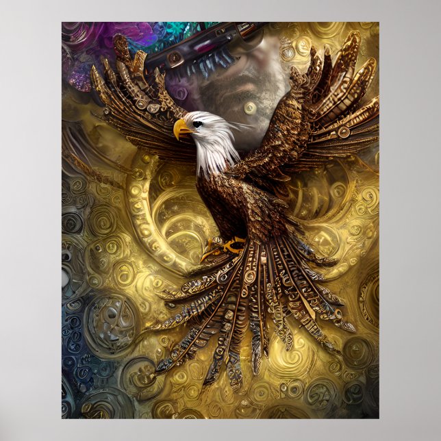 Whimsical steampunk charming eagle poster (Front)