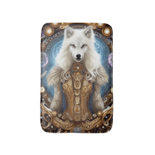 Whimsical steampunk charming white wolf bath mat