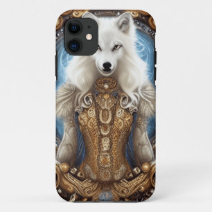 Whimsical steampunk charming white wolf  iPhone 11 case