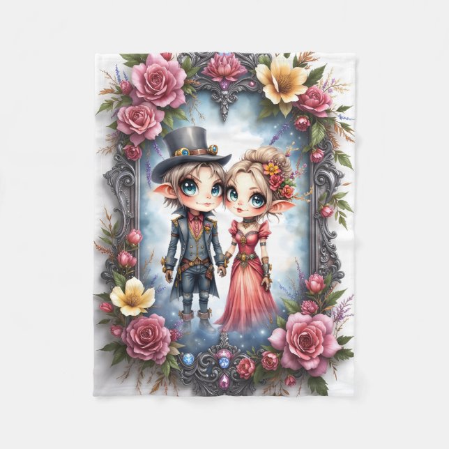 Whimsical Steampunk Elf Wedding  Fleece Blanket (Front)