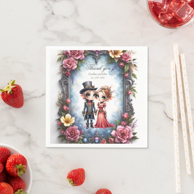 Whimsical Steampunk Elf Wedding  Napkin (Insitu)