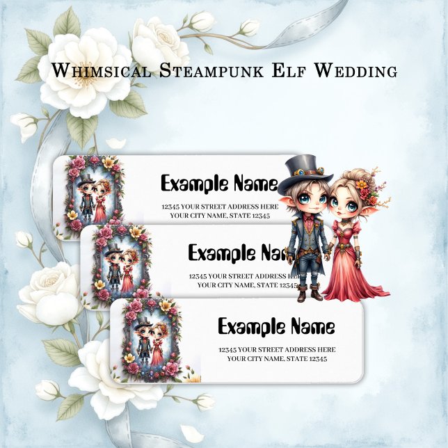 Whimsical Steampunk Elf Wedding  Return Address Label (Creator Uploaded)