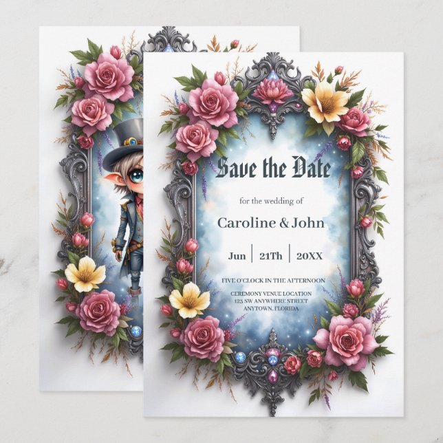 Whimsical Steampunk Elf Wedding  Save The Date (Front/Back)