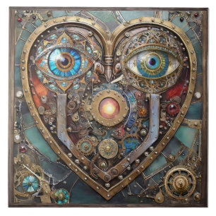 Whimsical Steampunk Heart I See You I Love You Ceramic Tile