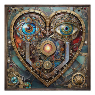 Whimsical Steampunk Heart I See You I Love You Poster
