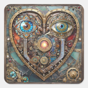Whimsical Steampunk Heart I See You I Love You Square Sticker