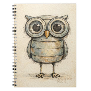 Whimsical Steampunk Owl Illustration Notebook
