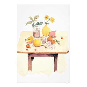 Whimsical Still Life with Fruits and Blossoms Photo Print