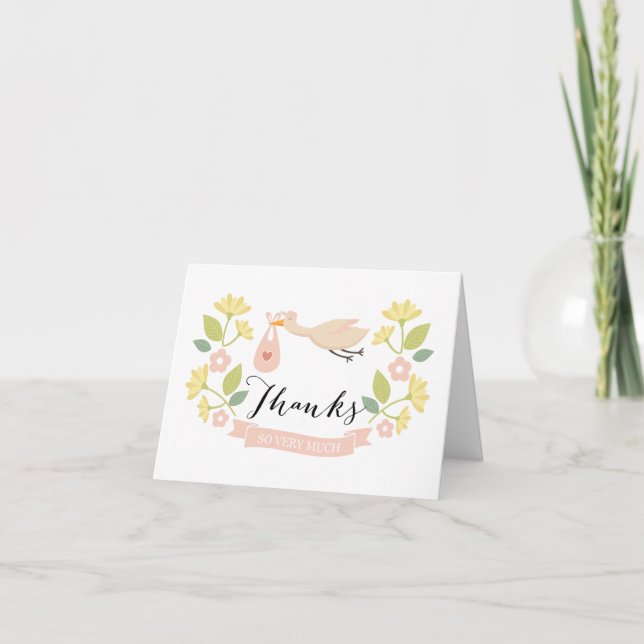 Whimsical Stork Baby Shower Thank You note card (Front)