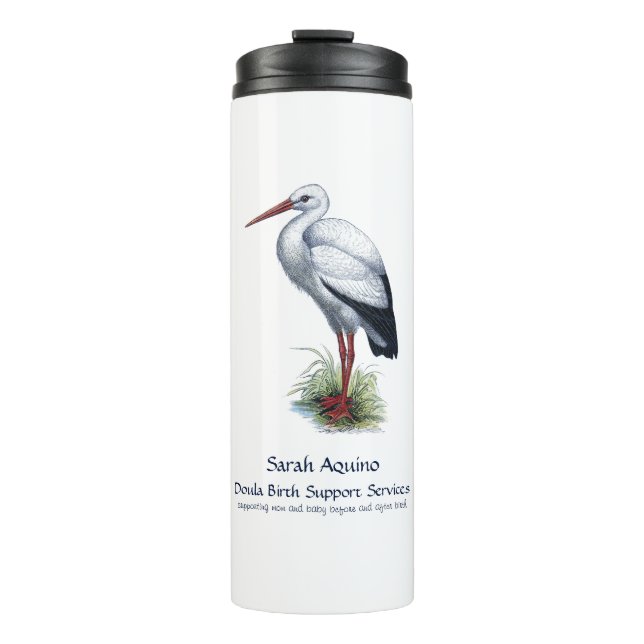 Whimsical Stork Doula Midwife Thermal Tumbler (Front)