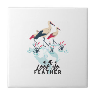 Whimsical Stork Pun Art - 'Look No Feather' Ceramic Tile