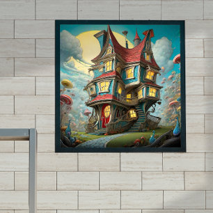 Whimsical Storybook Crooked House Digital Art Poster