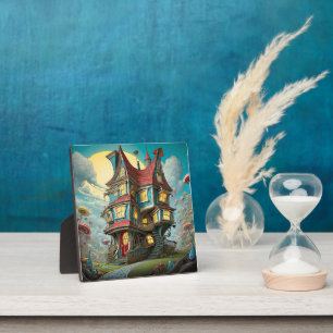 Whimsical Storybook Crooked House Tabletop Plaque