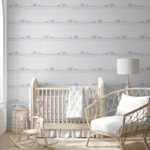 Whimsical Storybook Nursery Animals Baby Blue Wallpaper