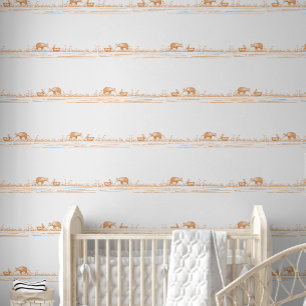 Whimsical Storybook Nursery Terracotta Orange Wallpaper