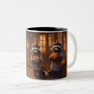 Whimsical storybook Raccoons on Halloween Two-Tone Coffee Mug