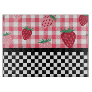 Whimsical Strawberries and Chequerboard Cutting Board