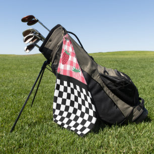 Whimsical Strawberries and Chequerboard   Golf Towel