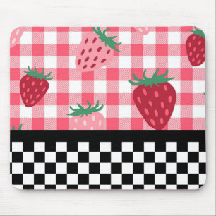 Whimsical Strawberries and Chequerboard Mouse Pad
