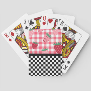 Whimsical Strawberries and Chequerboard   Playing Cards