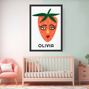 Whimsical Strawberry CUSTOM BABY NAME Art Poster