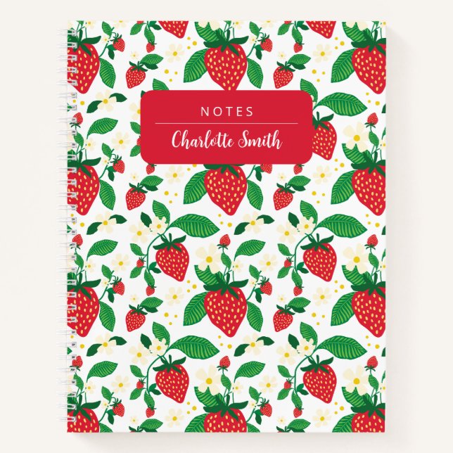 Whimsical Strawberry Floral Illustrated Notebook (Front)